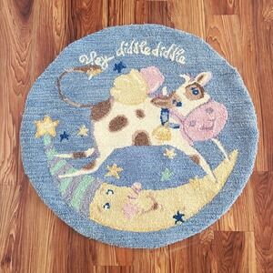 Kidsline‎ 100% Wool Nursery Baby Kids Round Rug 38" Cow Jumping Over Moon Retro
